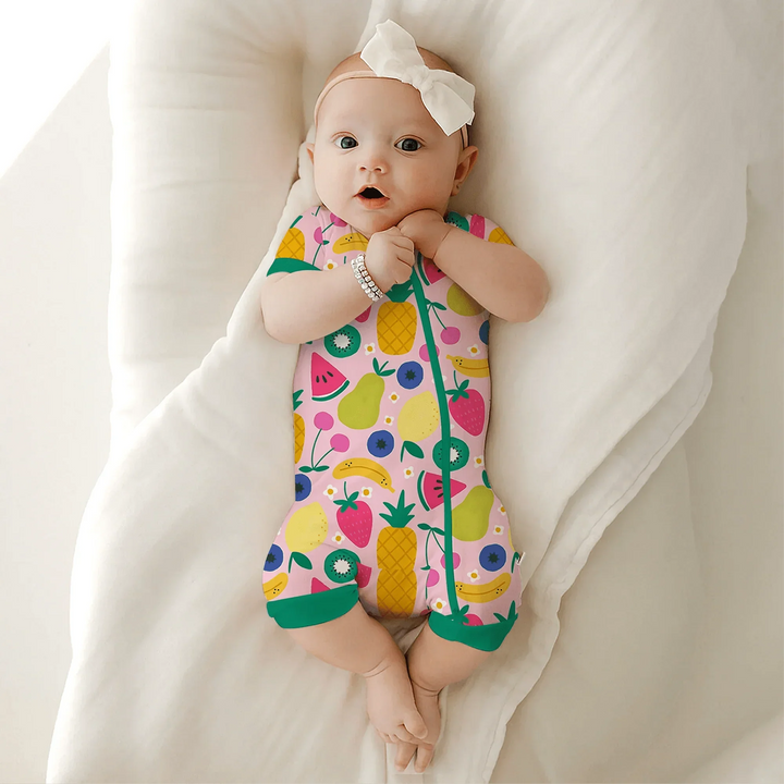 Summer Fruits Shorty Zippered Romper , Summer Fruits Shorty Zippered Romper - Newborn
