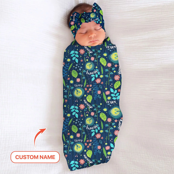 Nighttime Bugs Custom Name Bamboo Swaddle Blanket