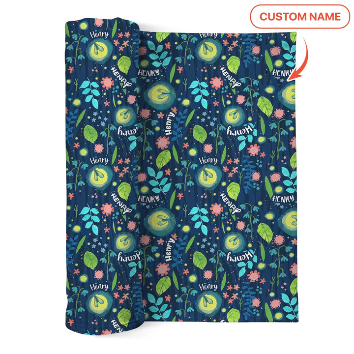 Nighttime Bugs Custom Name Bamboo Swaddle Blanket