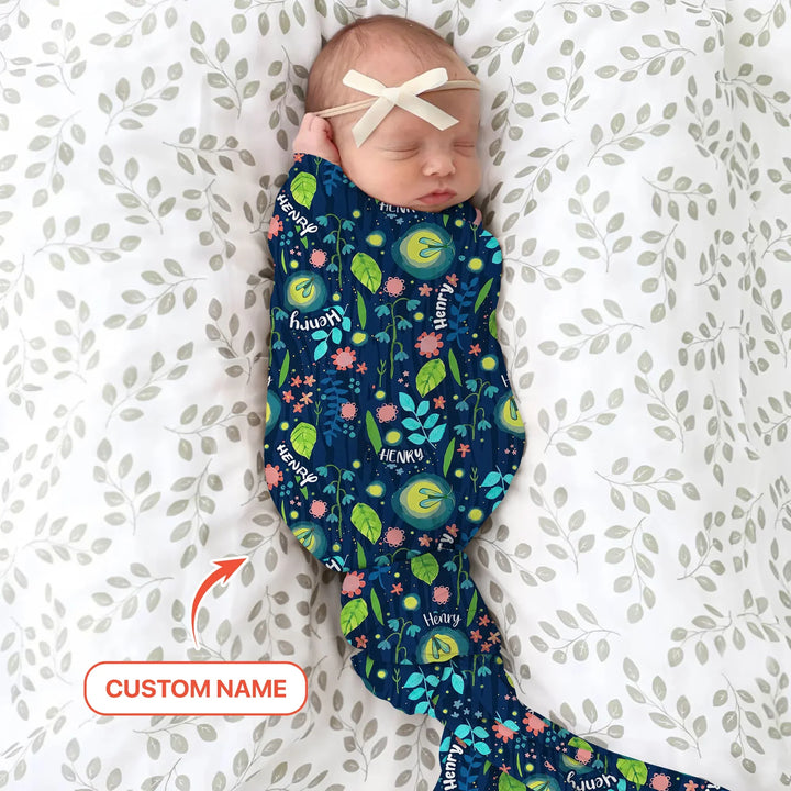 Nighttime Bugs Custom Name Bamboo Swaddle Blanket