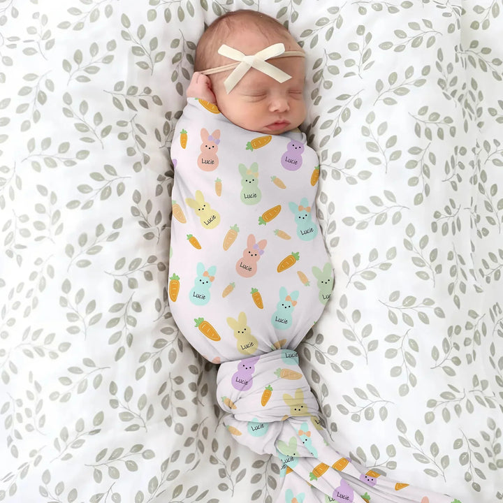 Custom Name Easter Bunny swaddle blanket