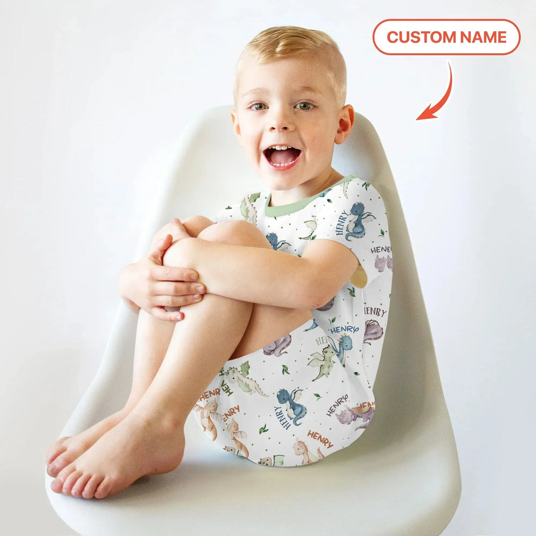 Sweet Baby Dragons Custom Name Two Piece Short Sleeve Shorts Pajama Set , Sweet Baby Dragons Custom Name Two Piece Short Sleeve Shorts Pajama Set - 12-18M