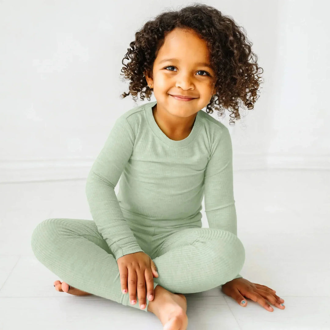 Sweet Sage Ribbed Two Piece Long Sleeve Pajama Set , Sweet Sage Ribbed Two Piece Long Sleeve Pajama Set - 12-18M