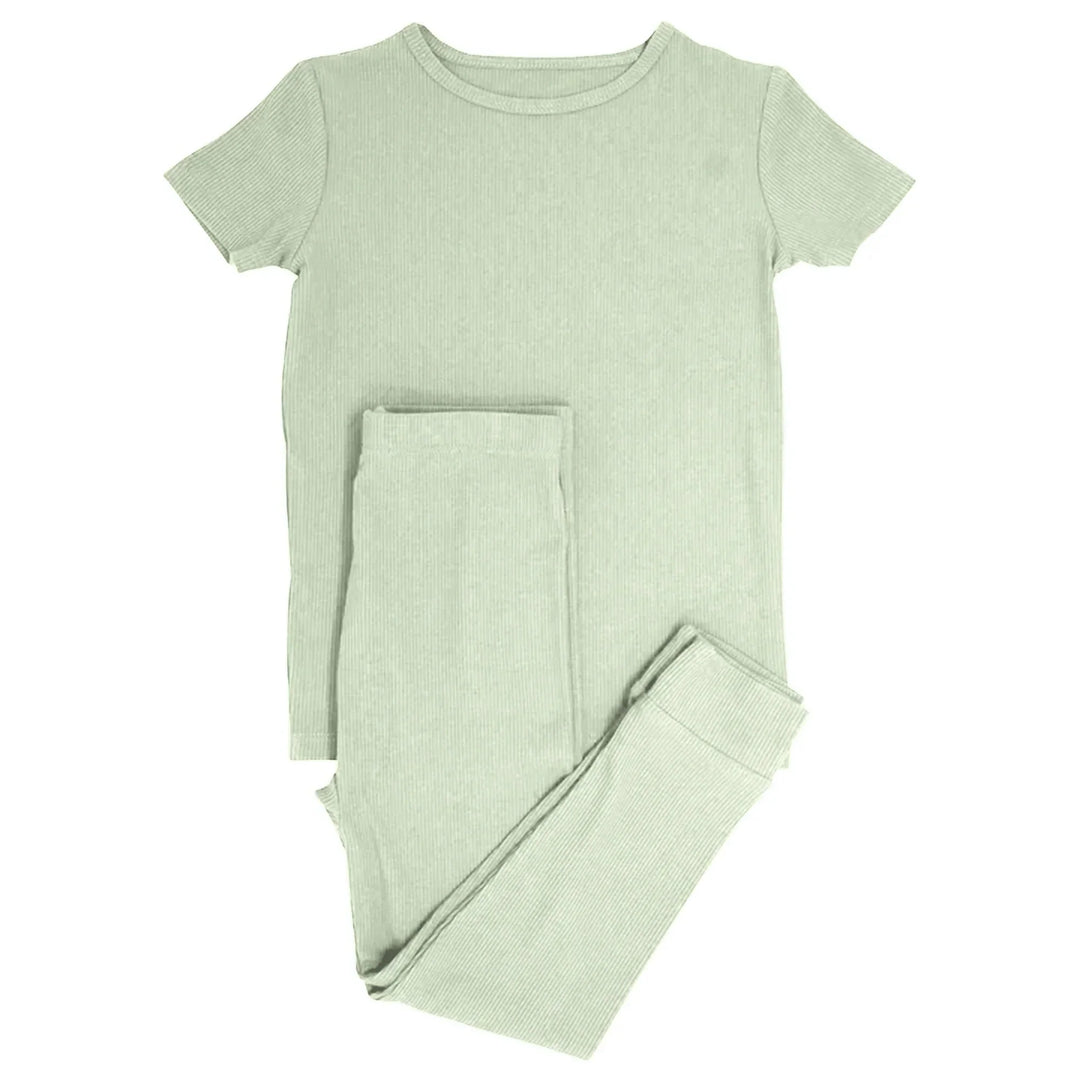 Sweet Sage Ribbed Two Piece Short Sleeve Pajama Set , Sweet Sage Ribbed Two Piece Short Sleeve Pajama Set - 12-18M