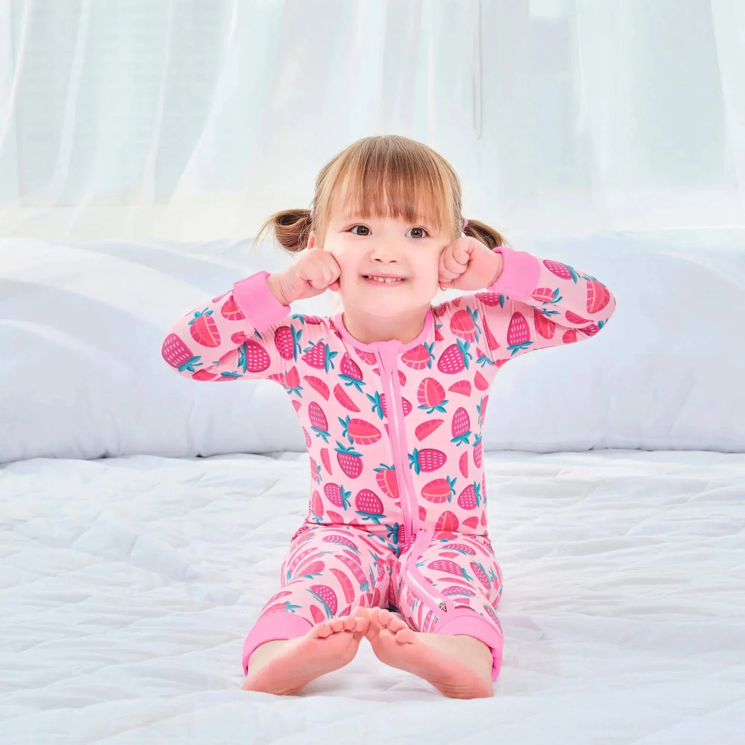 Sweet Strawberries Convertible Zippered Romper , Sweet Strawberries Convertible Zippered Romper - 0-3M