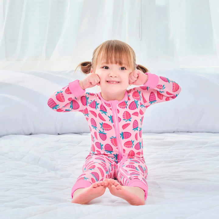 Sweet Strawberries Convertible Zippered Romper , Sweet Strawberries Convertible Zippered Romper - 0-3M