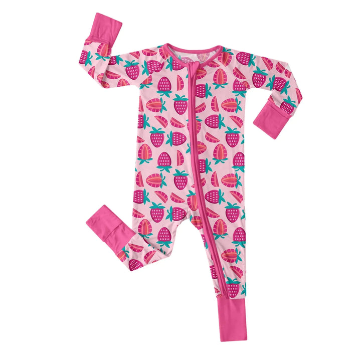 Sweet Strawberries Convertible Zippered Romper , Sweet Strawberries Convertible Zippered Romper - 0-3M