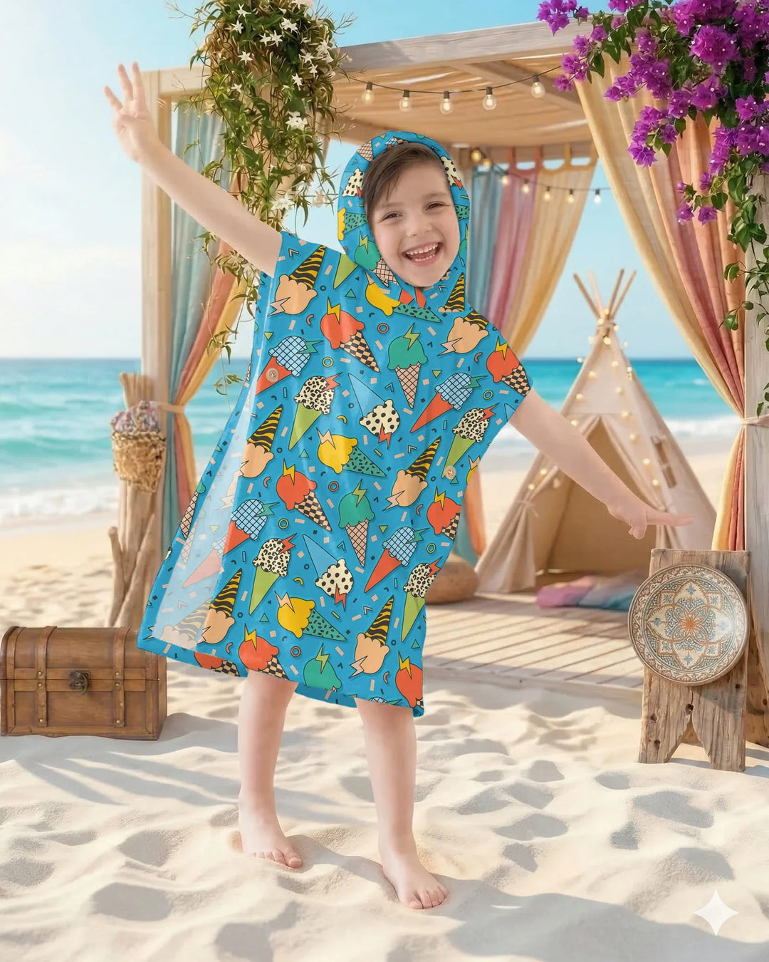 Sommer Retro Eiscreme Familie passende Bambus Schwimm-Poncho