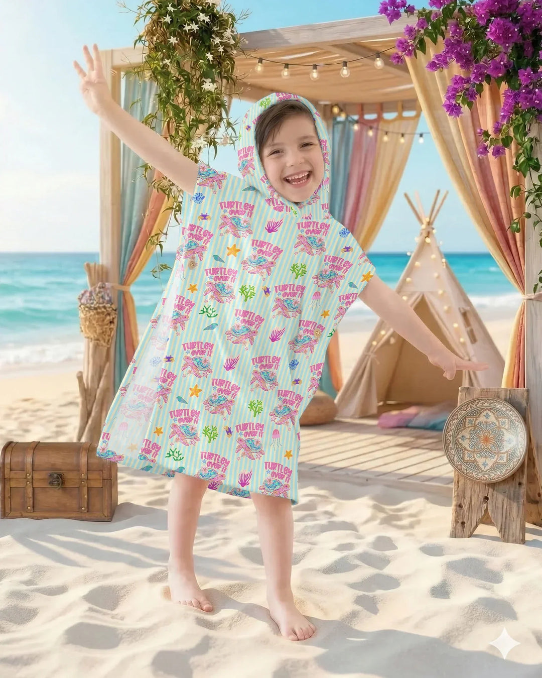 Turtley Over It Passender Bade-Poncho aus Bambus für die ganze Familie
