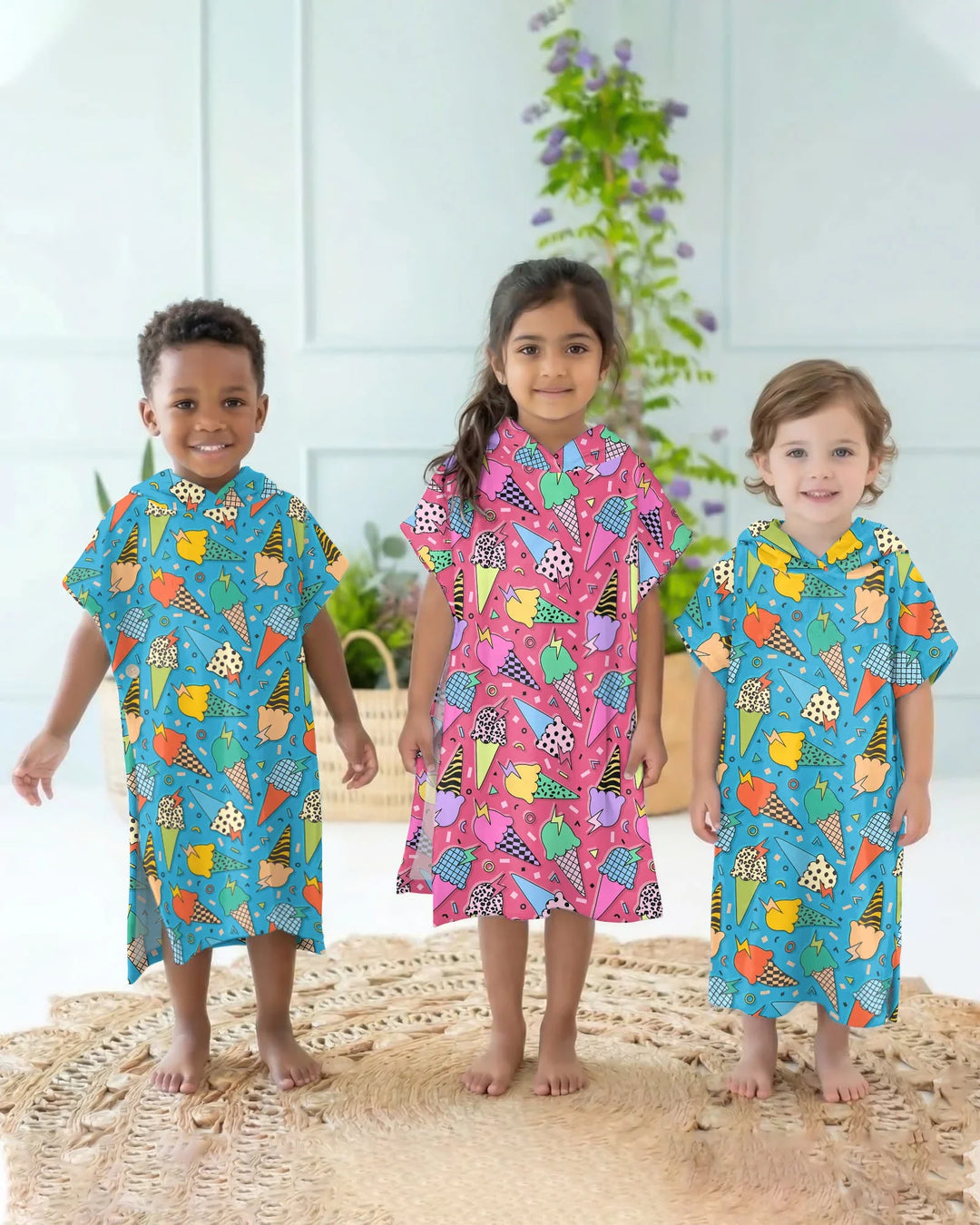 Sommer Retro Eiscreme Familie passende Bambus Schwimm-Poncho
