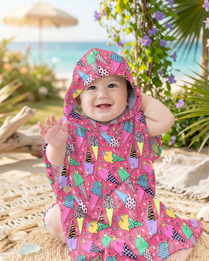 Sommer Retro Eiscreme Familie passende Bambus Schwimm-Poncho