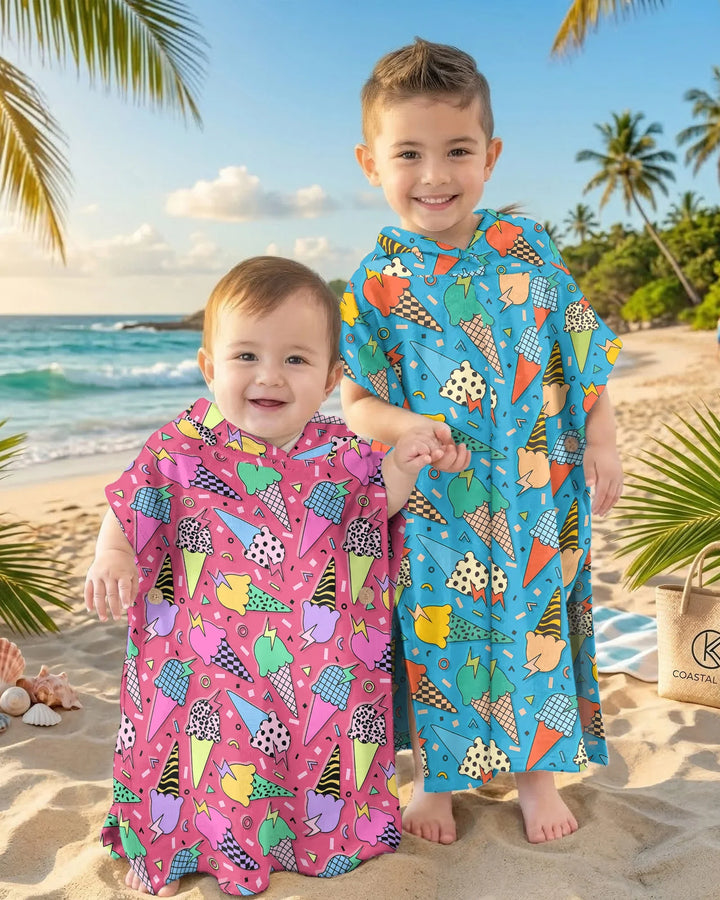 Sommer Retro Eiscreme Familie passende Bambus Schwimm-Poncho