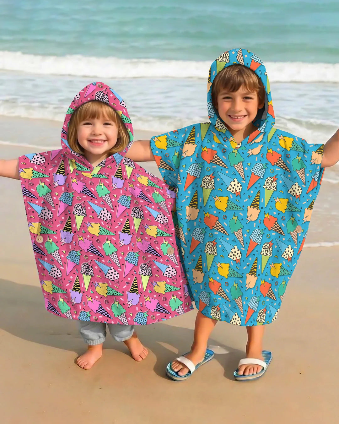 Sommer Retro Eiscreme Familie passende Bambus Schwimm-Poncho