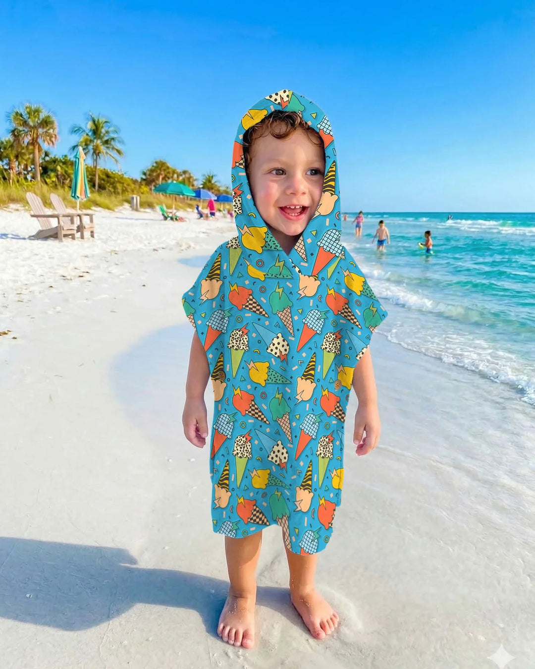 Sommer Retro Eiscreme Familie passende Bambus Schwimm-Poncho