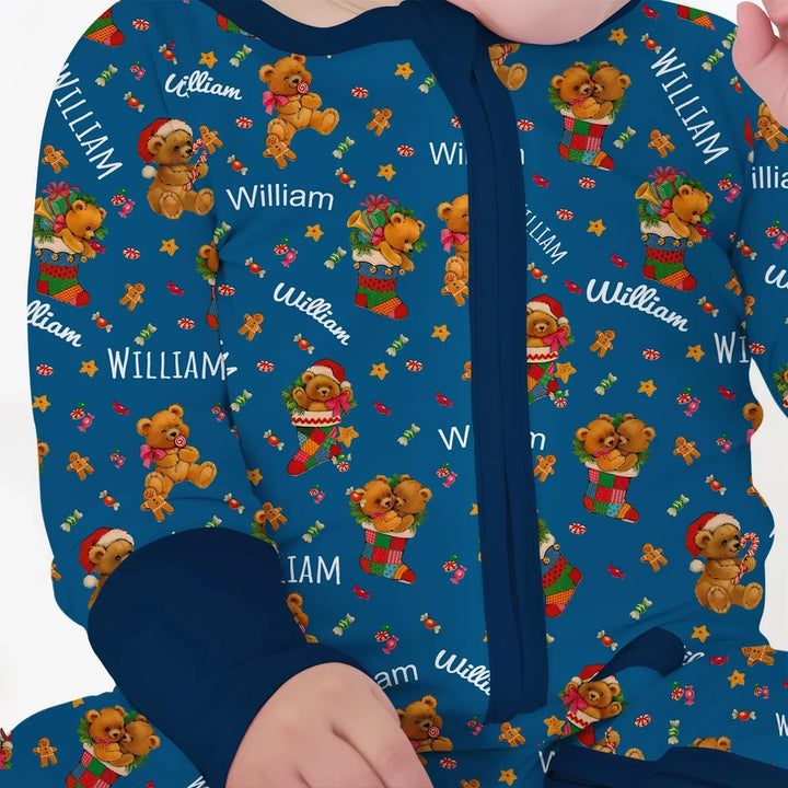 Teddy Bear Merry Christmas Custom Name Convertible Zippy , Teddy Bear Merry Christmas Custom Name Convertible Zippy - 0-3M