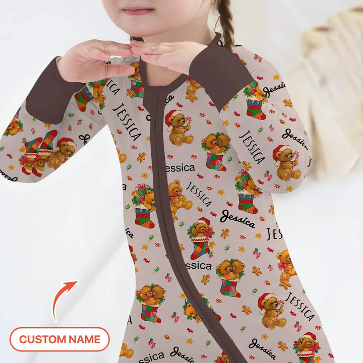 Teddy Bear Merry Christmas Custom Name Convertible Zippy , Teddy Bear Merry Christmas Custom Name Convertible Zippy - 0-3M