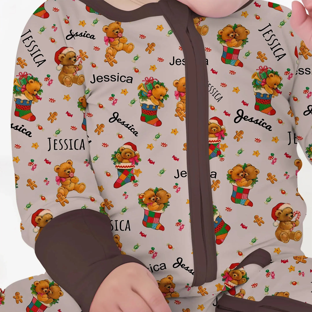 Teddy Bear Merry Christmas Custom Name Convertible Zippy , Teddy Bear Merry Christmas Custom Name Convertible Zippy - 0-3M