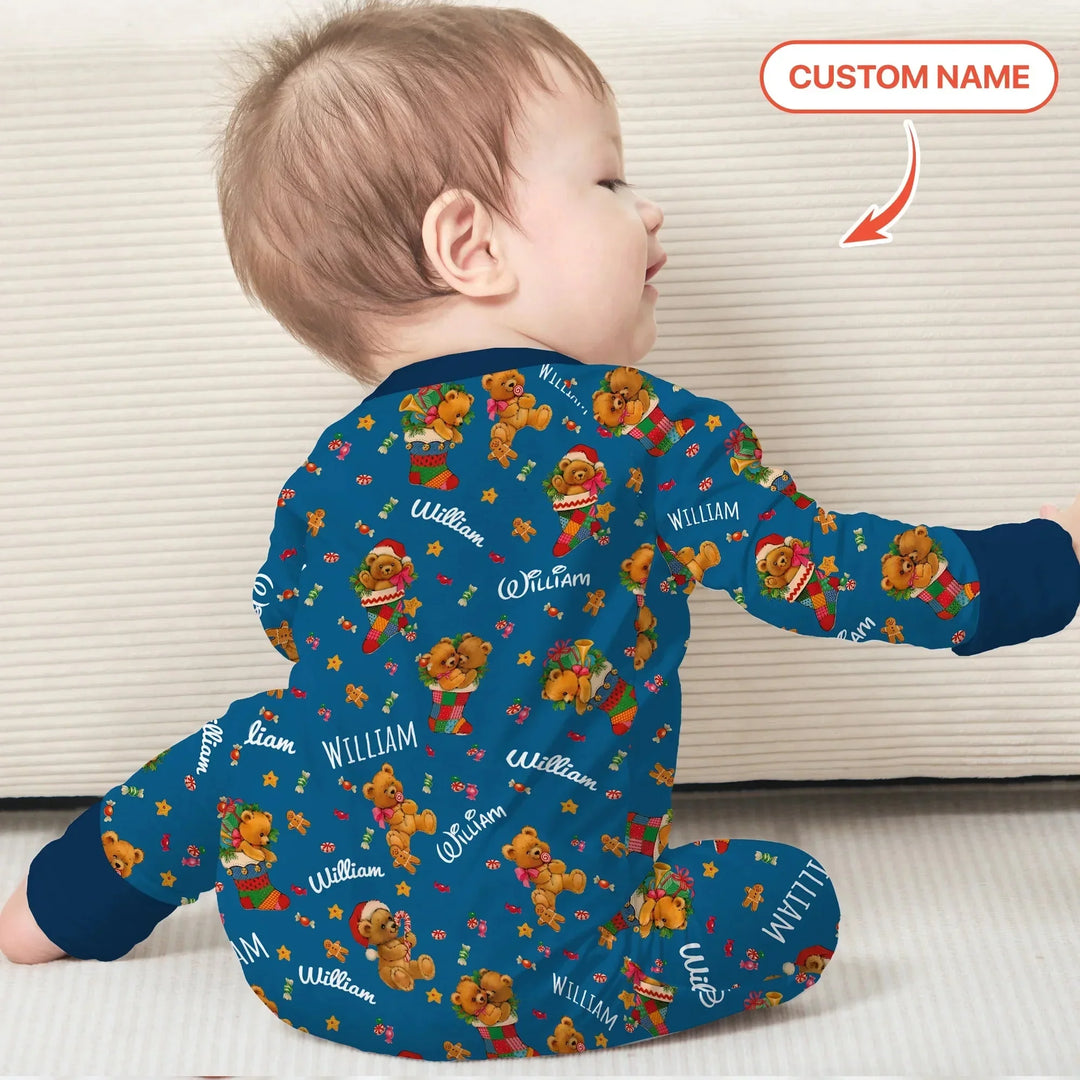Teddy Bear Merry Christmas Custom Name Convertible Zippy , Teddy Bear Merry Christmas Custom Name Convertible Zippy - 0-3M