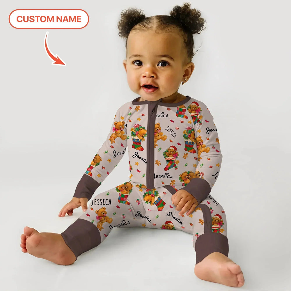 Teddy Bear Merry Christmas Custom Name Convertible Zippy , Teddy Bear Merry Christmas Custom Name Convertible Zippy - 0-3M