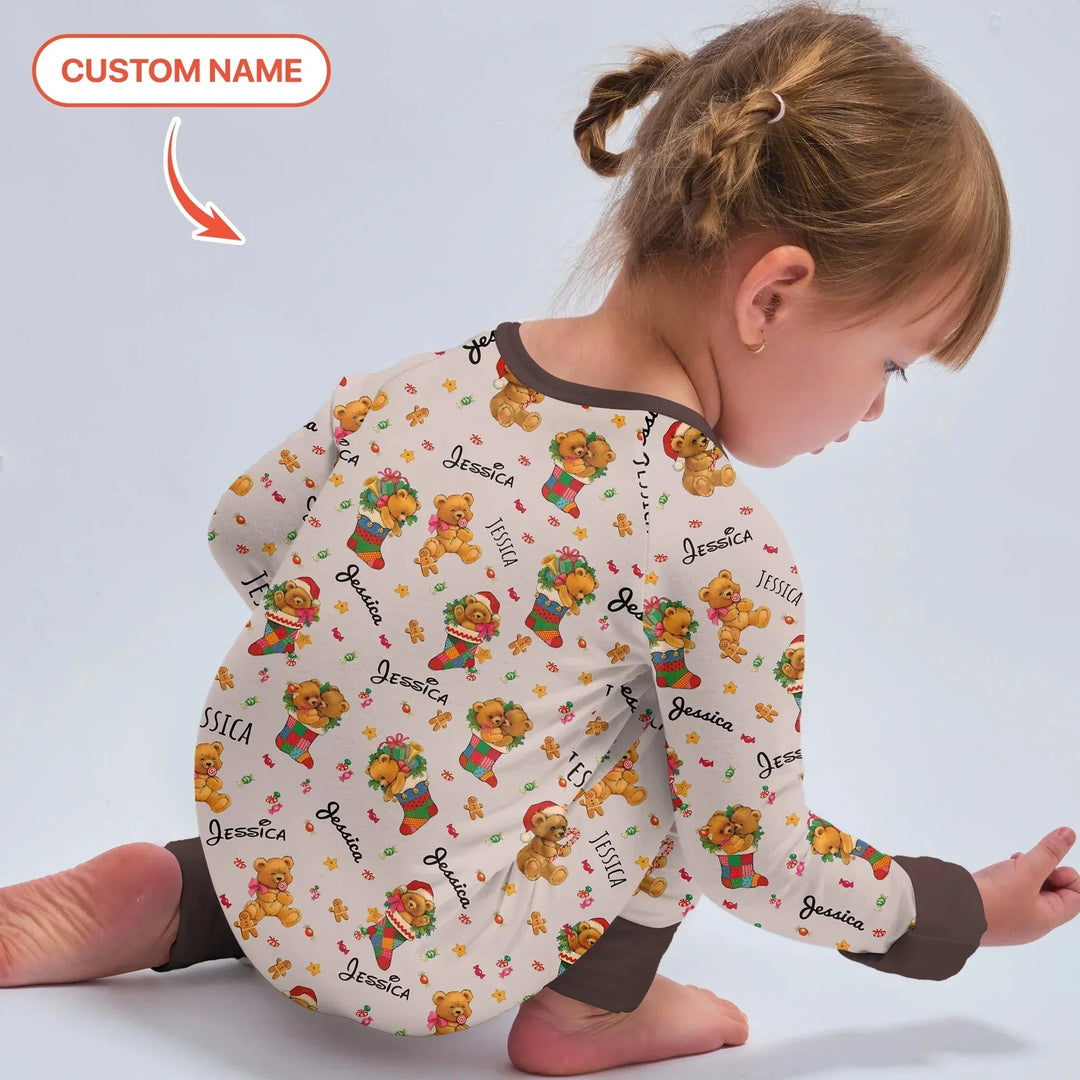Teddy Bear Merry Christmas Custom Name Convertible Zippy , Teddy Bear Merry Christmas Custom Name Convertible Zippy - 0-3M