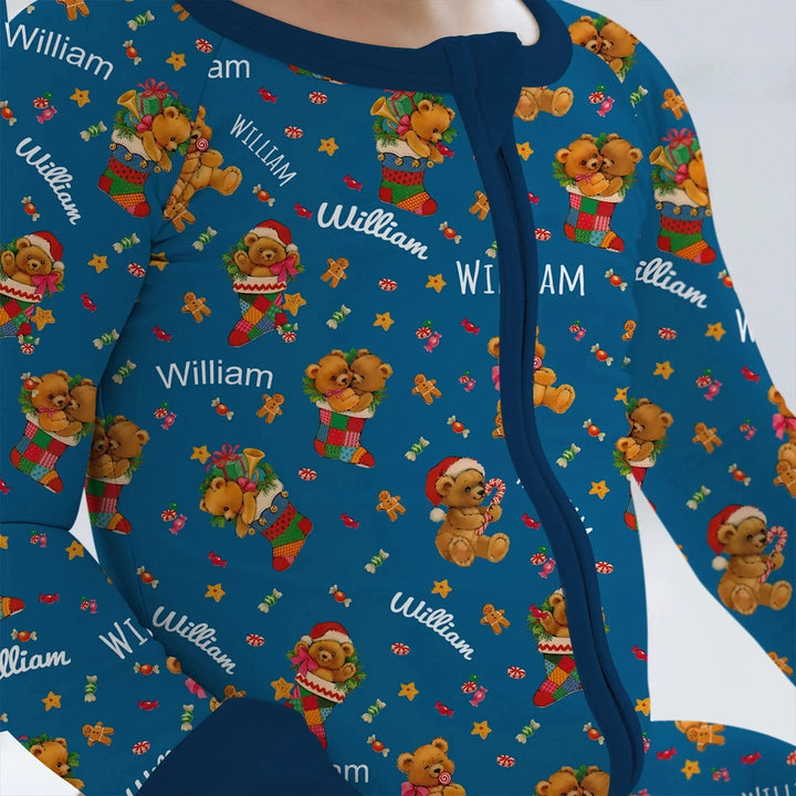 Teddy Bear Merry Christmas Custom Name Convertible Zippy , Teddy Bear Merry Christmas Custom Name Convertible Zippy - 0-3M