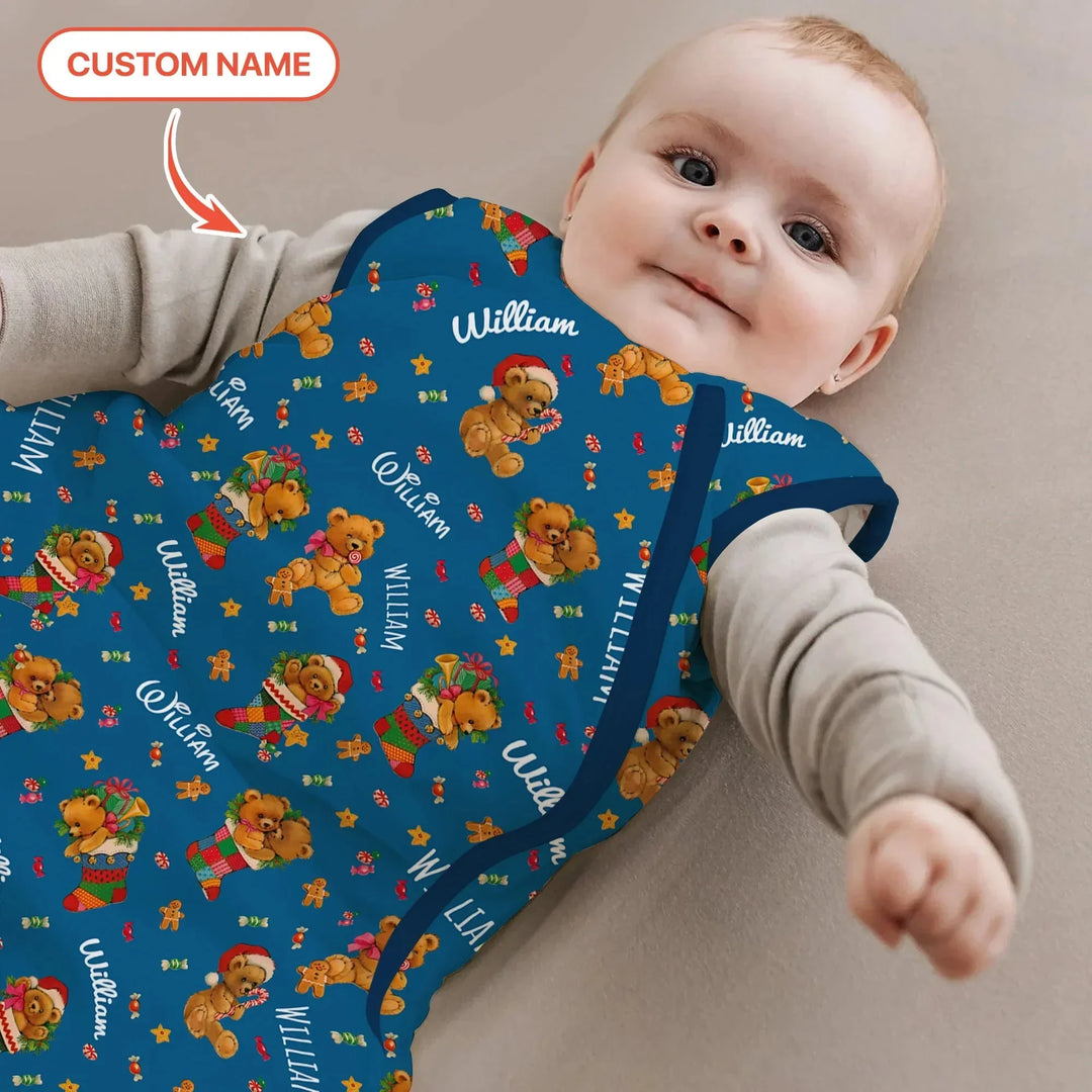 Teddy Bear Merry Christmas Custom Name Sleep Bag , Teddy Bear Merry Christmas Custom Name Sleep Bag - XS / 0.5 TOG