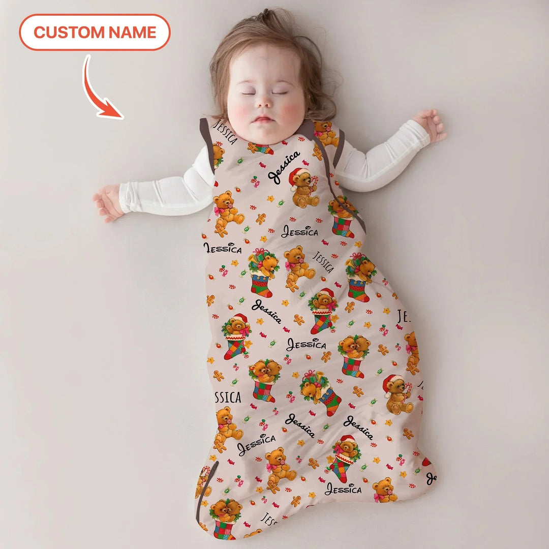 Teddy Bear Merry Christmas Custom Name Sleep Bag , Teddy Bear Merry Christmas Custom Name Sleep Bag - XS / 0.5 TOG