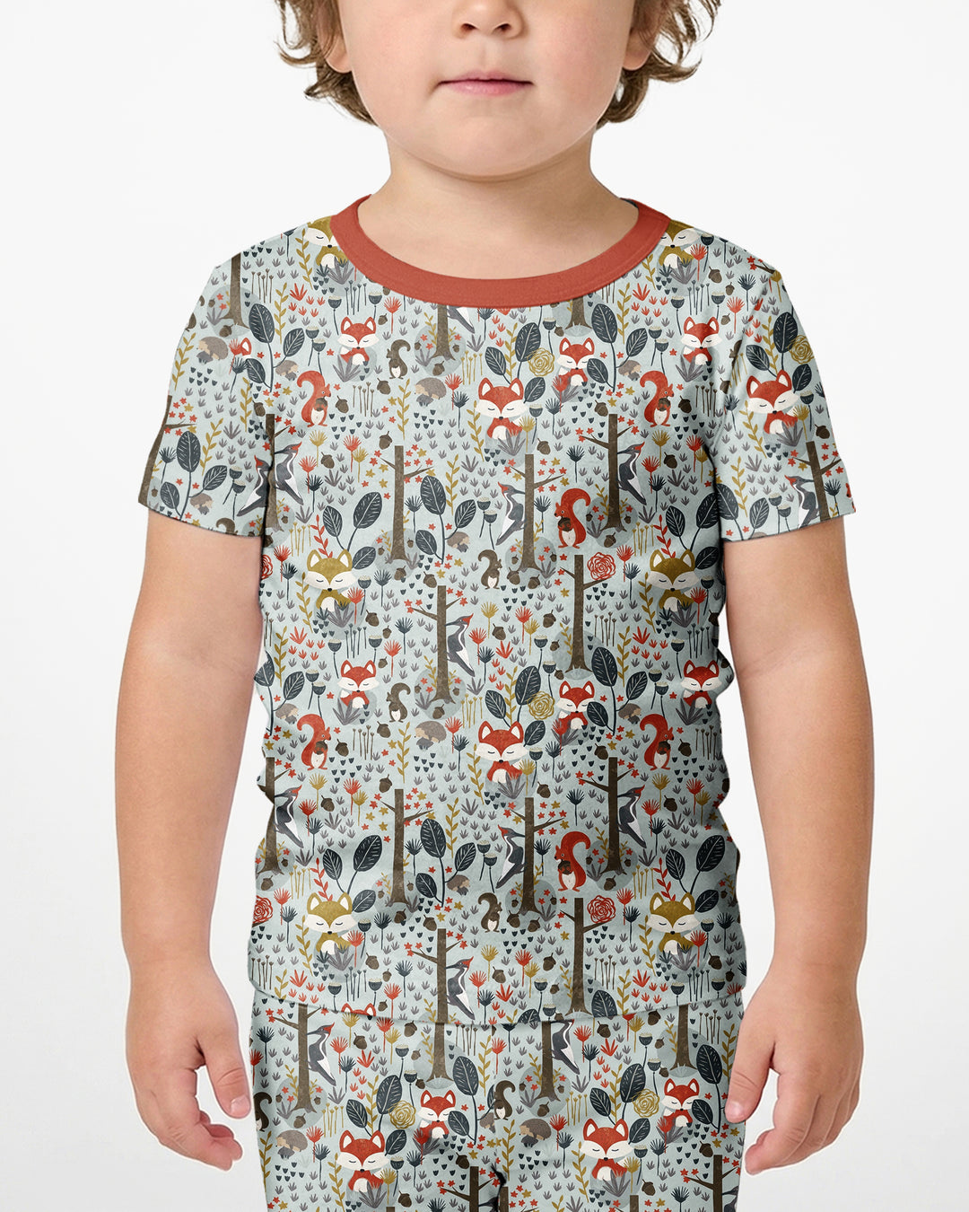 Rustic Woodland Foxes Bamboo Two Piece Short Sleeve Shorts Pajama Set