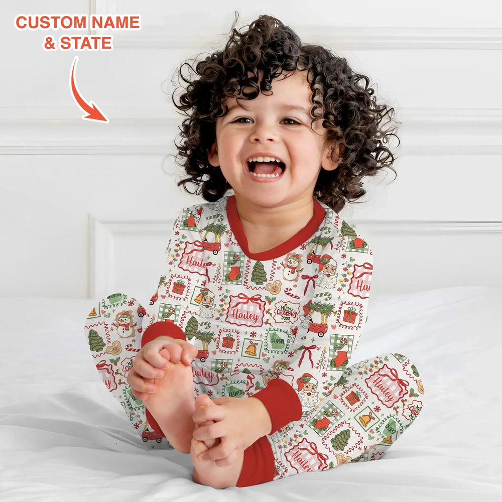 The Little Retro Dreamer Merry Christmas 2025 Two Piece Long Sleeve Pajama Set , The Little Retro Dreamer Merry Christmas 2025 Two Piece Long Sleeve Pajama Set - 12-18M