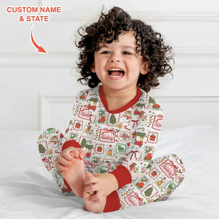 The Little Retro Dreamer Merry Christmas 2025 Two Piece Long Sleeve Pajama Set , The Little Retro Dreamer Merry Christmas 2025 Two Piece Long Sleeve Pajama Set - 12-18M