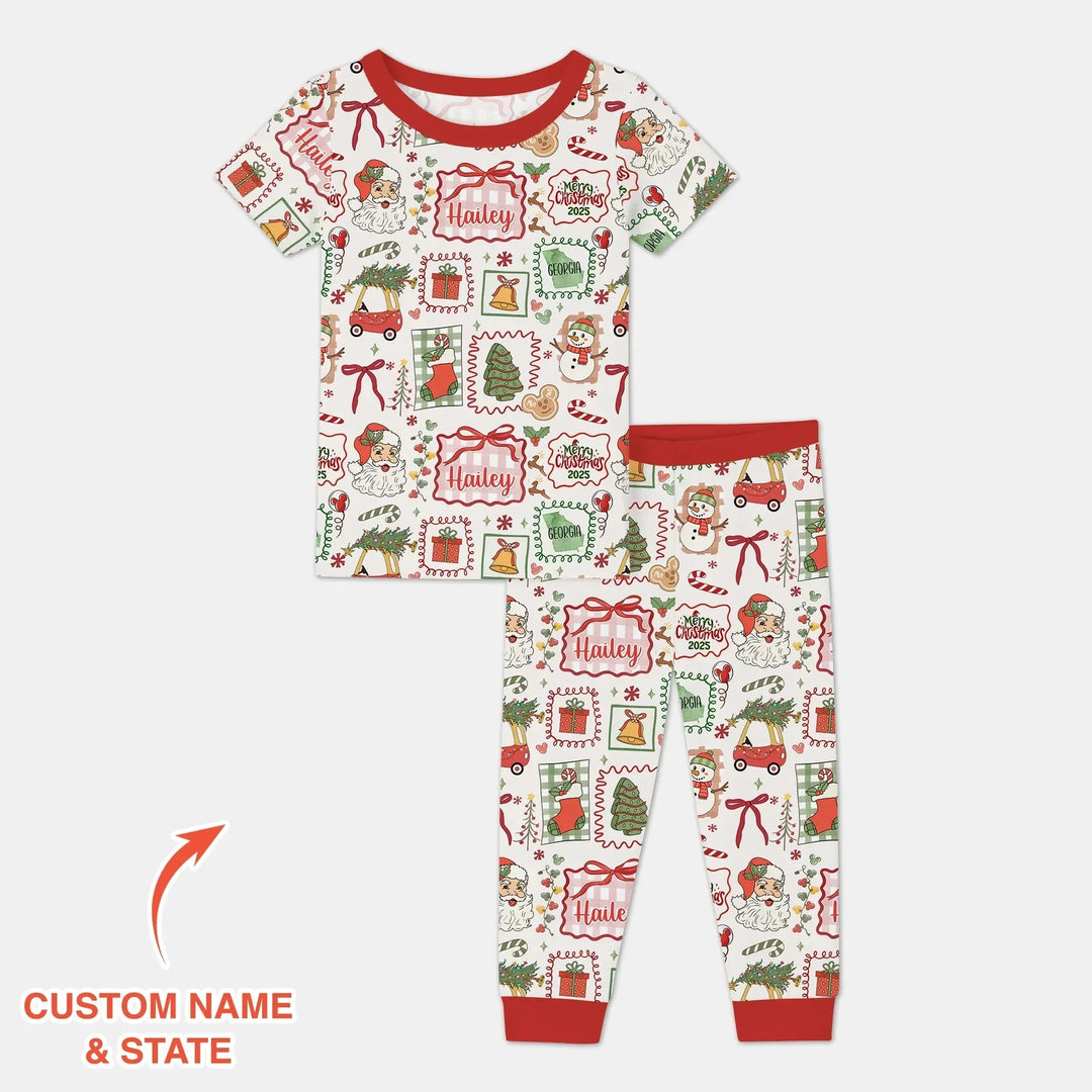 The Little Retro Dreamer Merry Christmas 2025 Two Piece Short Sleeve Pajama Set , The Little Retro Dreamer Merry Christmas 2025 Two Piece Short Sleeve Pajama Set - 12-18M