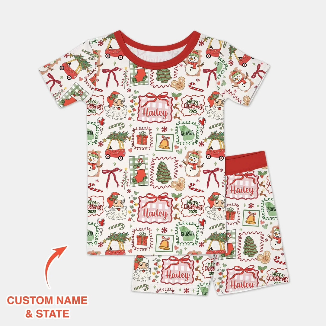 The Little Retro Dreamer Merry Christmas 2025 Two Piece Short Sleeve Shorts Pajama Set , The Little Retro Dreamer Merry Christmas 2025 Two Piece Short Sleeve Shorts Pajama Set - 12-18M