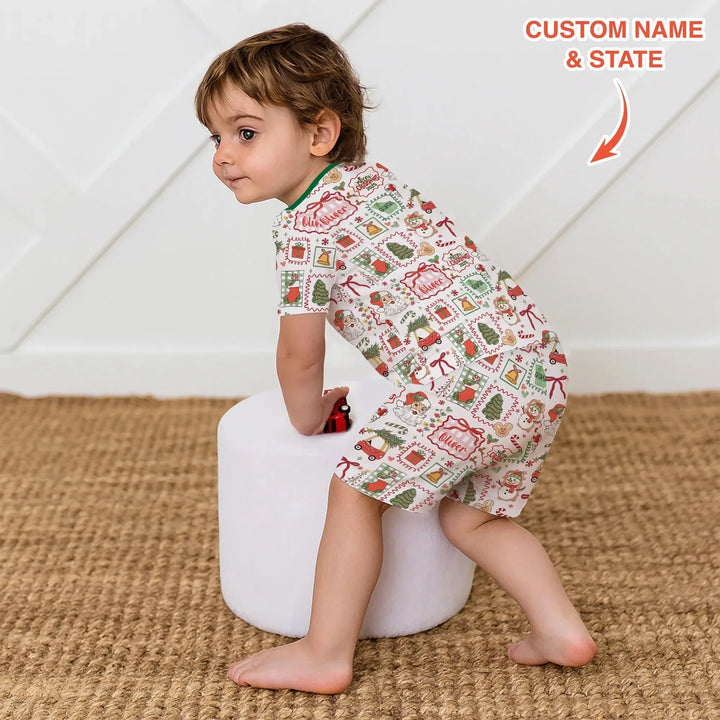 The Little Retro Dreamer Merry Christmas 2025 Two Piece Short Sleeve Shorts Pajama Set , The Little Retro Dreamer Merry Christmas 2025 Two Piece Short Sleeve Shorts Pajama Set - 12-18M