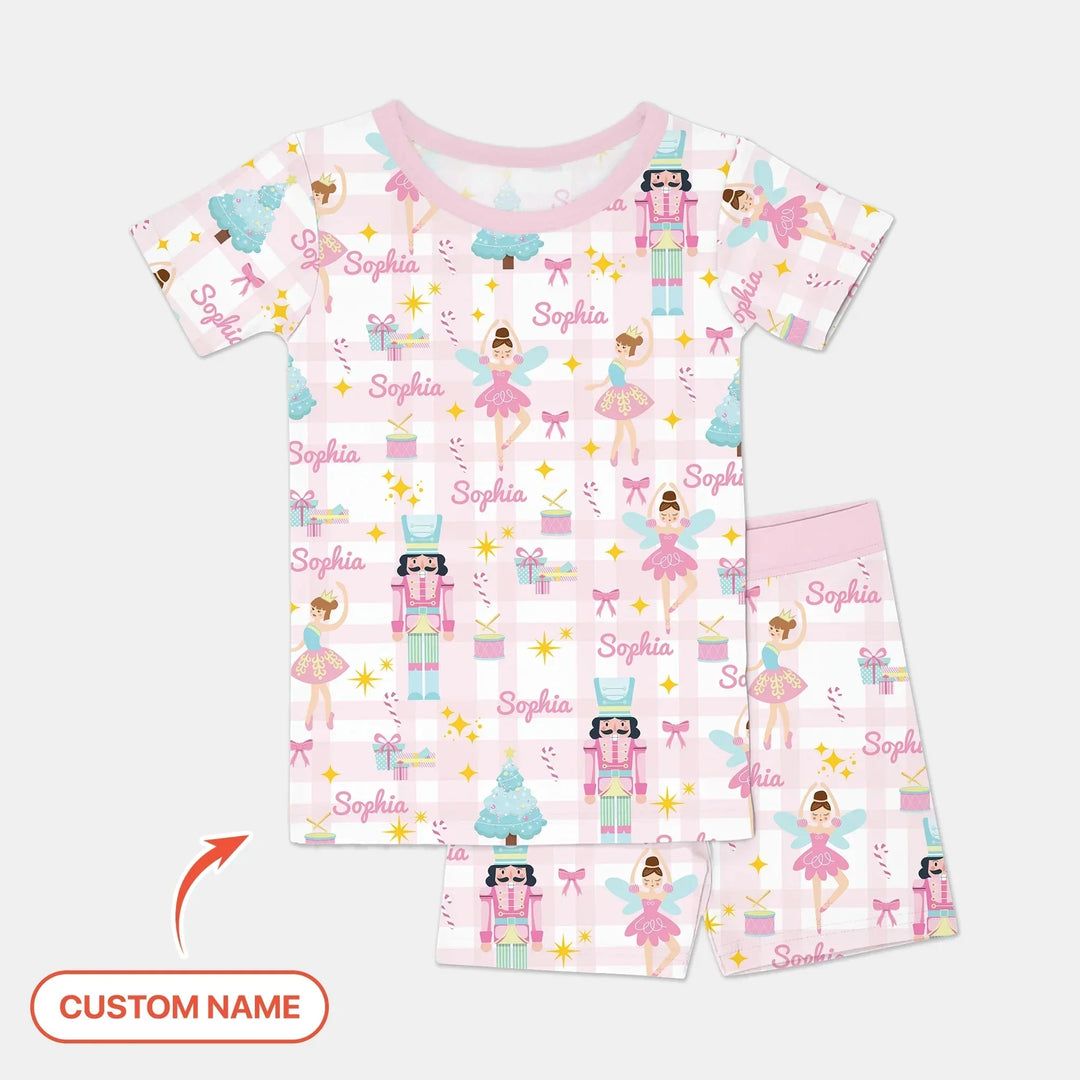 The Nutcracker Dreams Custom Name Two Piece Short Sleeve Shorts Pajama Set , The Nutcracker Dreams Custom Name Two Piece Short Sleeve Shorts Pajama Set - 12-18M