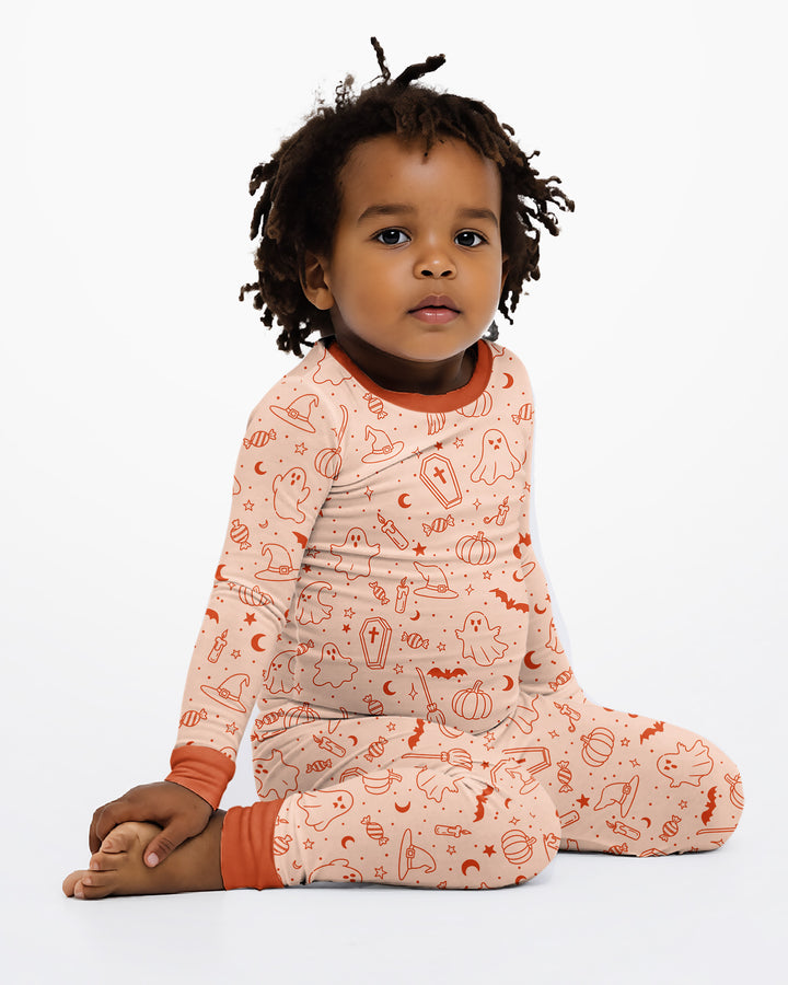 Cute Aesthetic Spooky Halloween Boo Bamboo Two Piece Long Sleeve Pajama Set