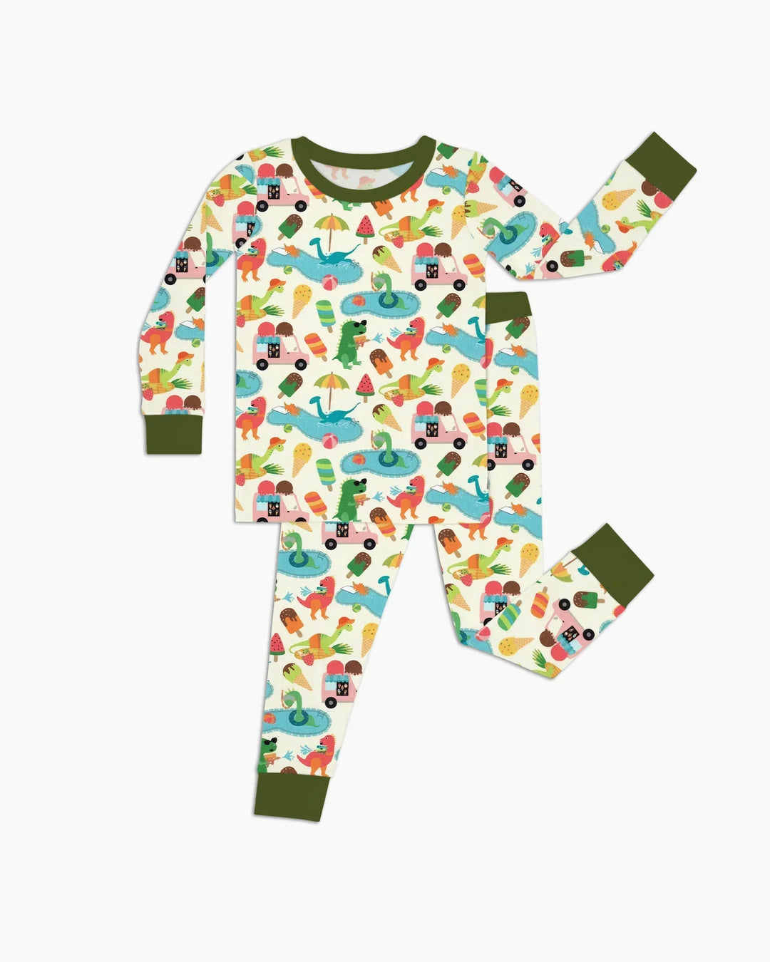 Dino Summer Splash Bamboo Two Piece Long Sleeve Pajama Set