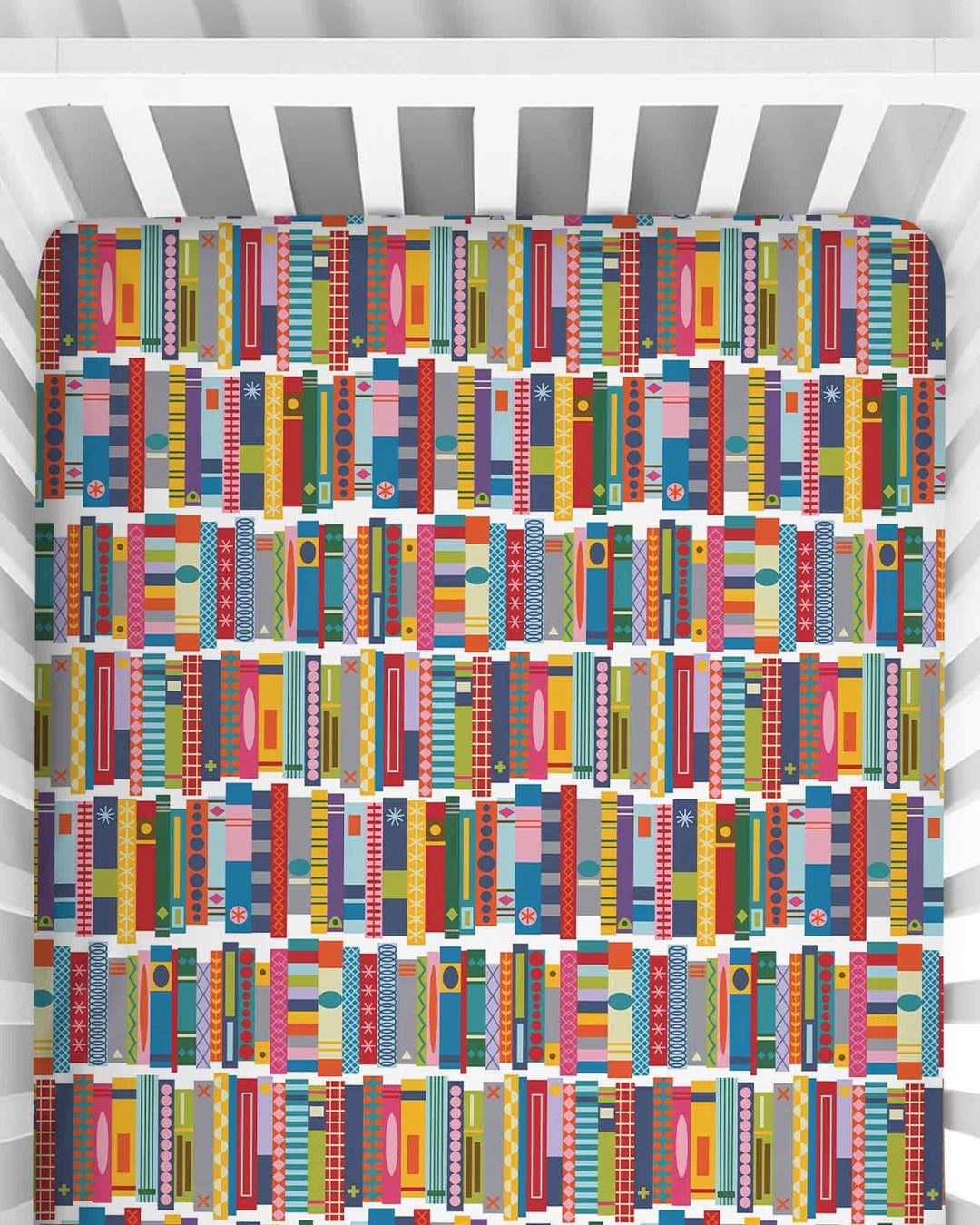 Rainbow Bookshelf Bamboo Fitted Crib Sheet