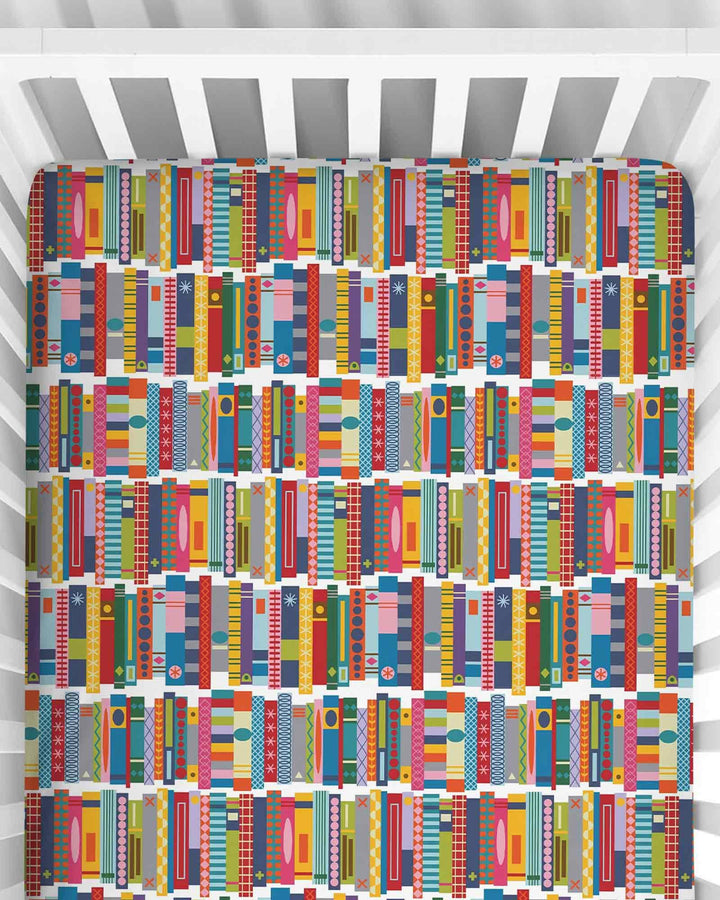 Rainbow Bookshelf Bamboo Fitted Crib Sheet