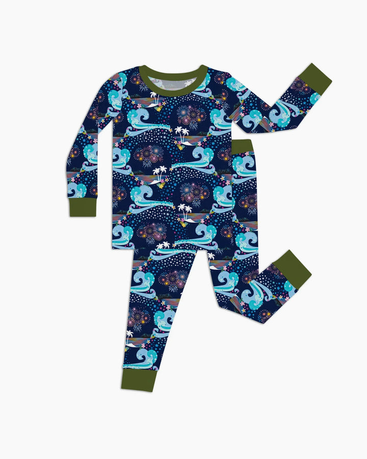 Starlit Surf Celebration Bamboo Two Piece Long Sleeve Pajama Set