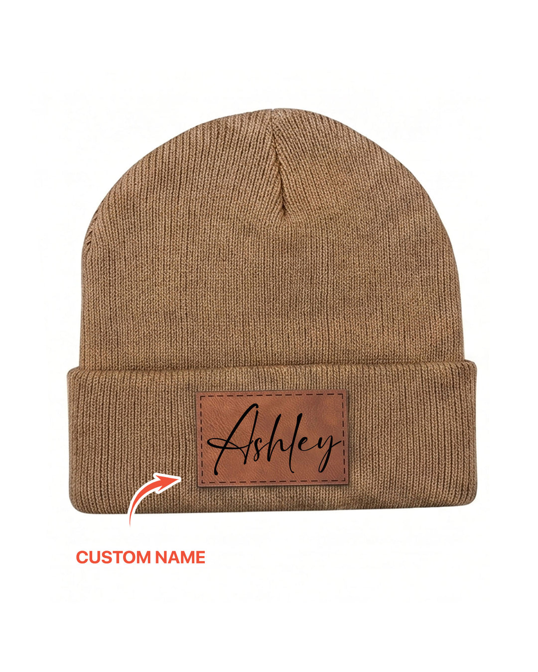 Custom Name Leather Patch Beanie