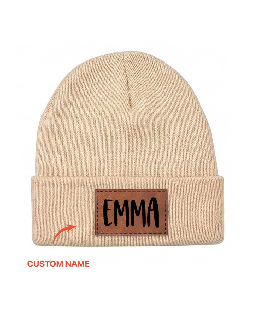 Custom Name Leather Patch Beanie