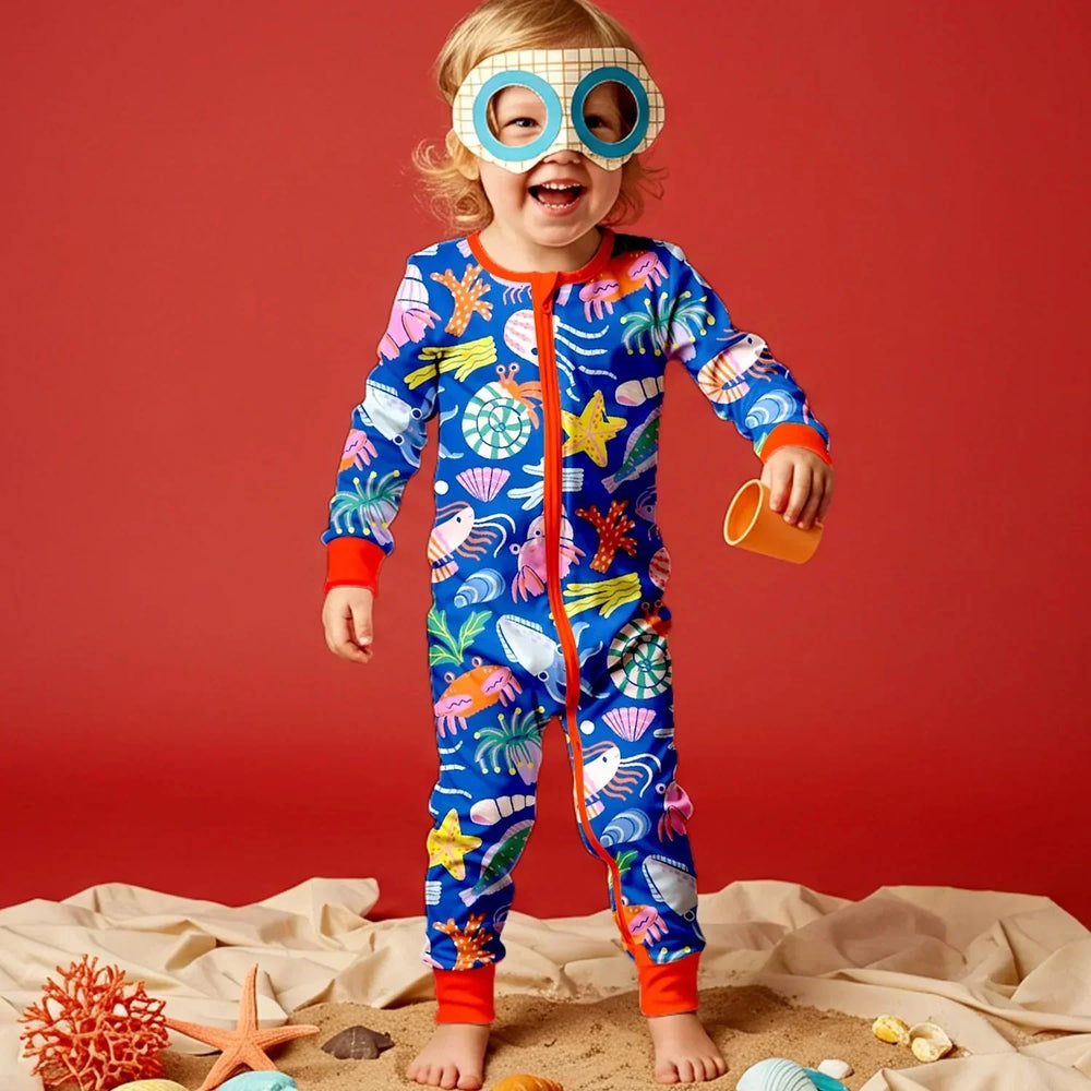 Under the Sea Convertible Zippered Romper , Under the Sea Convertible Zippered Romper - Newborn