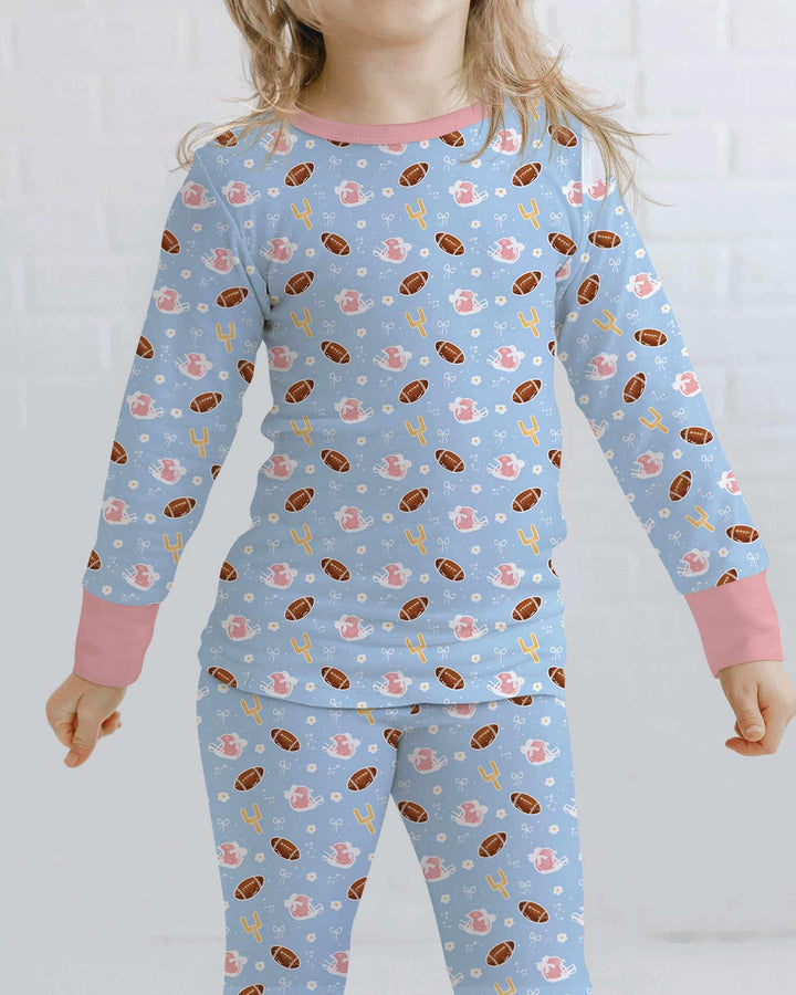 Coquette Football Blue Bamboo Two Piece Long Sleeve Pajama Set