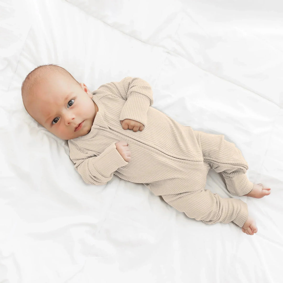 Vanilla Cream Ribbed Convertible Zippy , Vanilla Cream Ribbed Convertible Zippy - 0-3M
