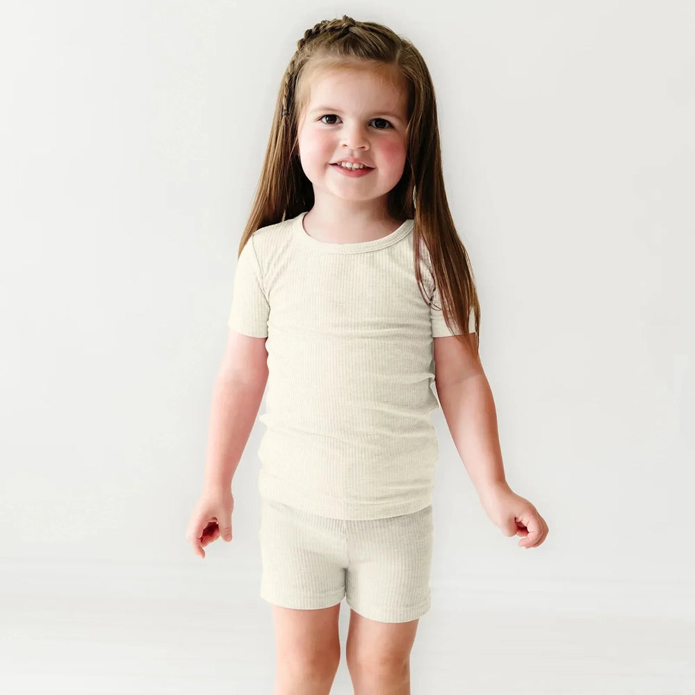 Vanilla Cream Ribbed Two Piece Short Sleeve Shorts Pajama Set , Vanilla Cream Ribbed Two Piece Short Sleeve Shorts Pajama Set - 12-18M
