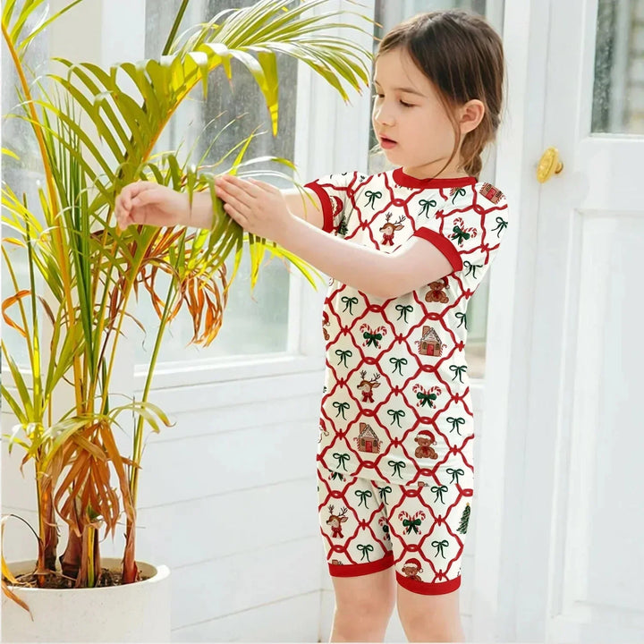 Vintage Christmas Two Piece Short Sleeve Shorts Pajama Set , Vintage Christmas Two Piece Short Sleeve Shorts Pajama Set - 12-18M