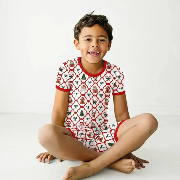 Vintage Christmas Two Piece Short Sleeve Shorts Pajama Set , Vintage Christmas Two Piece Short Sleeve Shorts Pajama Set - 12-18M