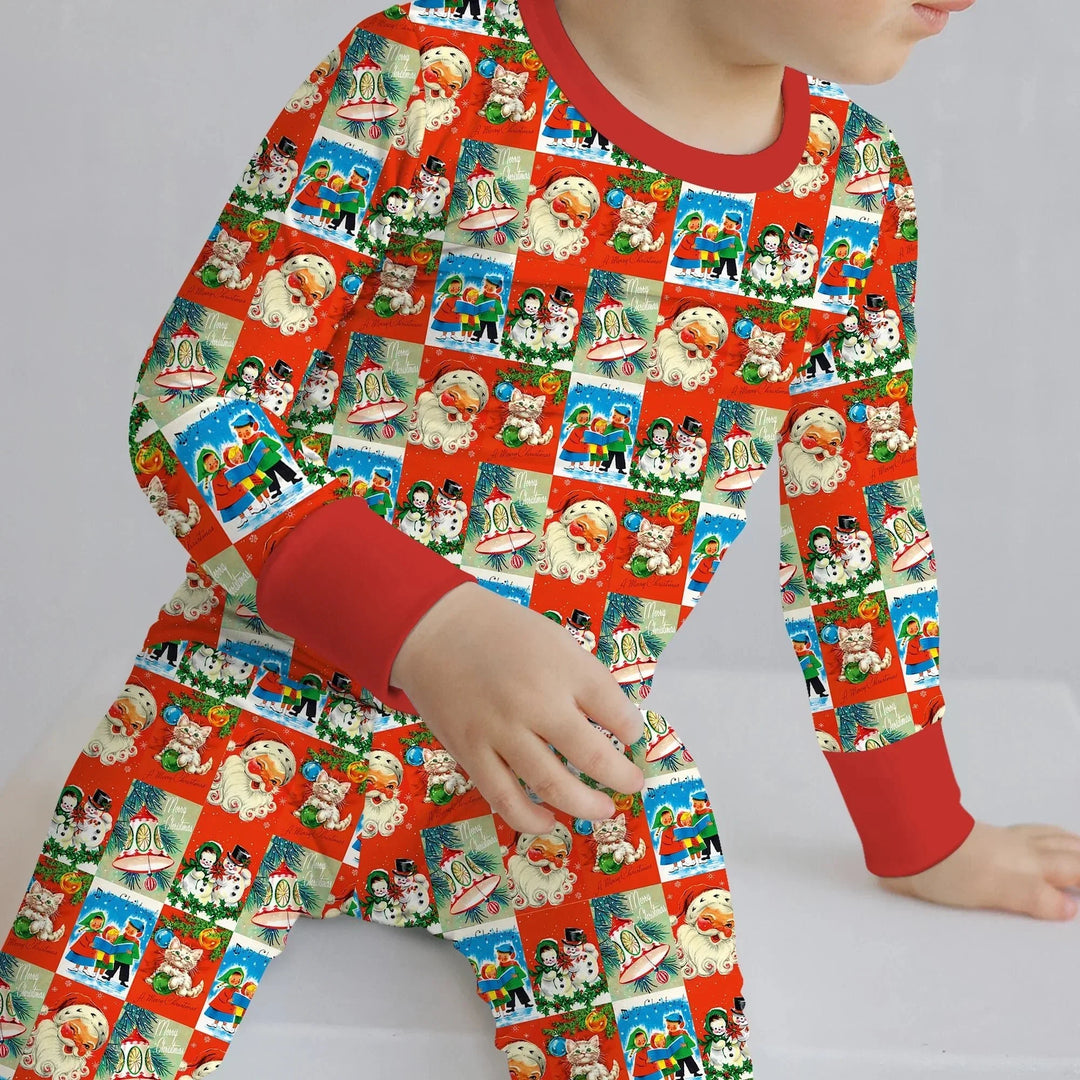 Vintage Holiday Joy Two Piece Long Sleeve Pajama Set , Vintage Holiday Joy Two Piece Long Sleeve Pajama Set - 12-18M