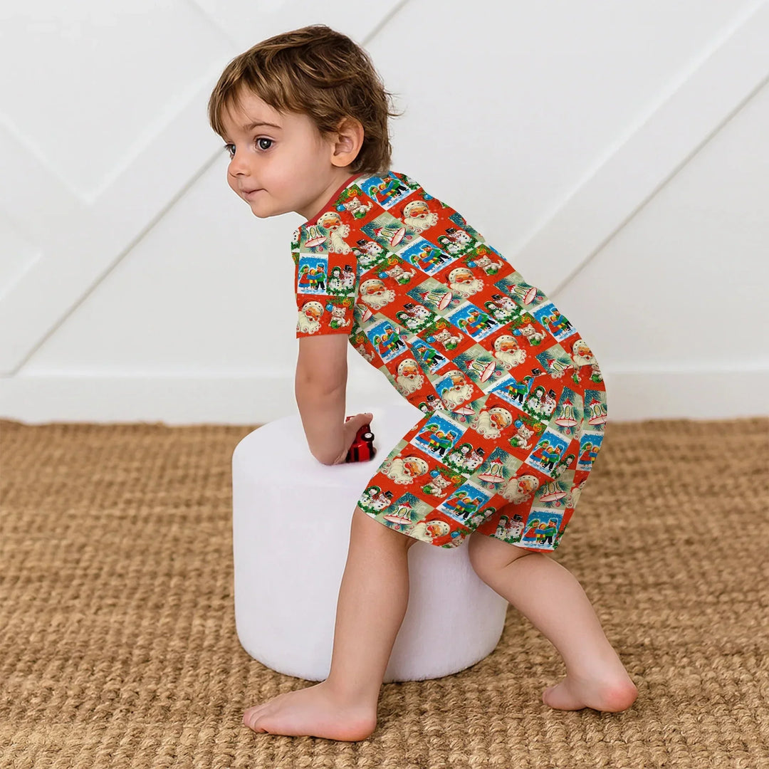 Vintage Holiday Joy Two Piece Short Sleeve Shorts Pajama Set , Vintage Holiday Joy Two Piece Short Sleeve Shorts Pajama Set - 12-18M