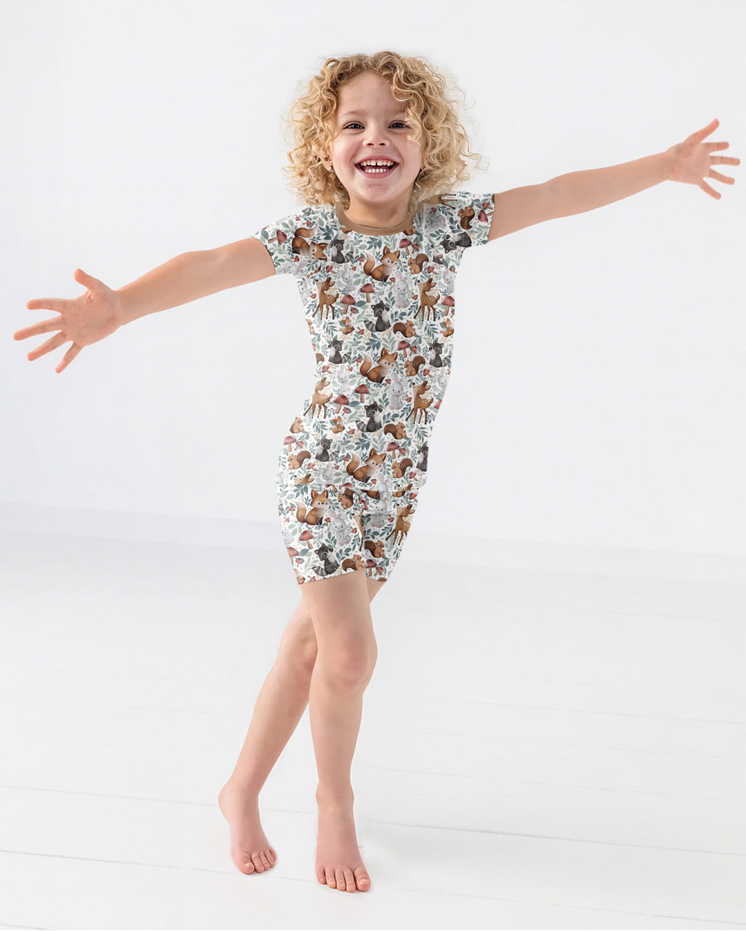 Whimsical Woodland Friends Bamboo Two Piece Short Sleeve Shorts Pajama Set